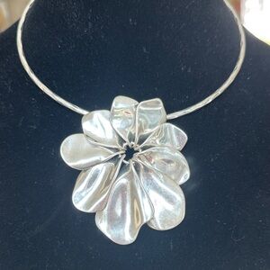 Robert Lee Morris Sculpted Silver Flower Collar Necklace
